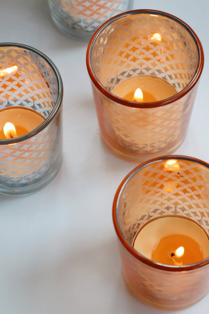 Casa Duniya's Gold and Silver Glass Payal Votives with Tealight Lit Candles