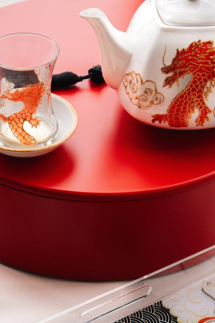Casa Duniya's Hand-Painted Lina Dragon Teacups with Teapot