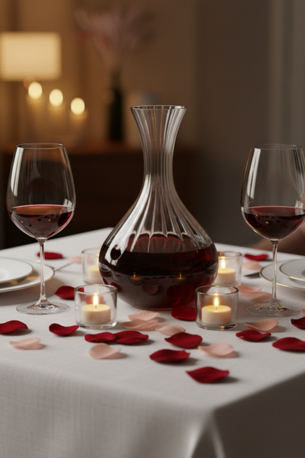 Casa Duniya's Tulipe Decanter On A Romantic Dinner Table