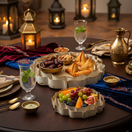 Casa Duniya's Mumtaz Trays on a Beautifully Set Up Iftar Table