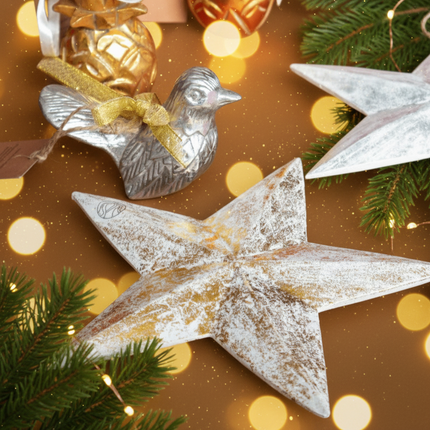 Casa Duniya's Wooden Pachi & Najma Ornaments In A Festive Background