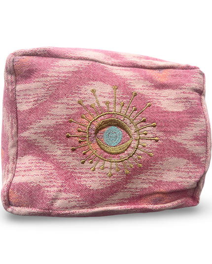 Pink Cosmetic Pouch with  Evil Eye Nazar Embroidery