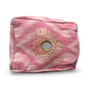 Pink Cosmetic Pouch with  Evil Eye Nazar Embroidery