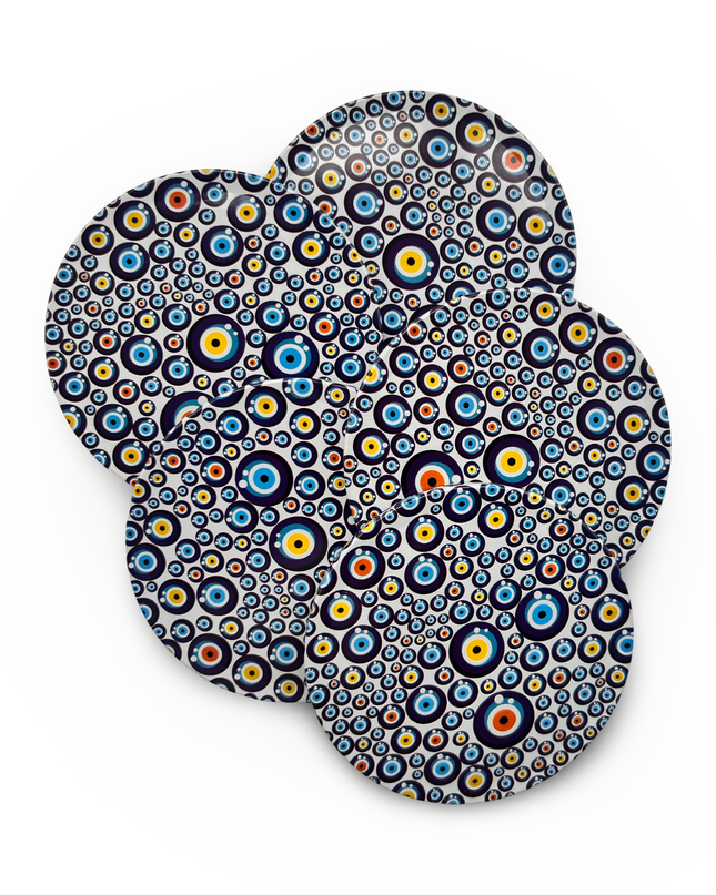 Colorful Aluminum Evil Eye Coaster Set with Cork Base