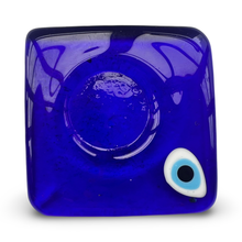 Load image into Gallery viewer, Square Blue Glass Evil Eye Candle Holder
