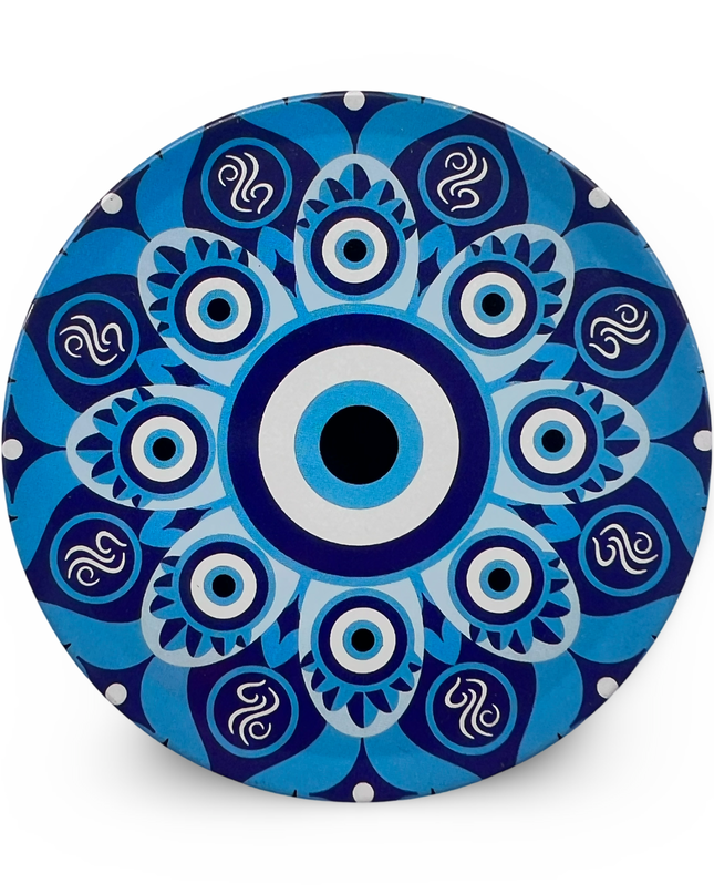 Blue Aluminum Evil Eye Coaster with Cork Base