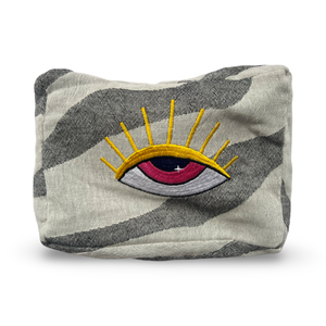 Gray Cosmetic Pouch with Evil Eye Nazar Embroidery