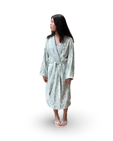 Green Geometric Robe with Embroidery