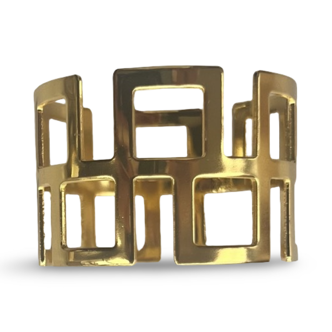 Square Pattern Gold Napkin Ring