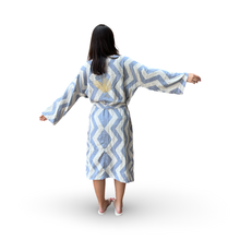 Load image into Gallery viewer, Blue Geometric Design Robe with Gold Feather Embroidery
