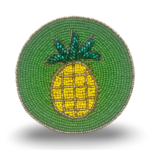 Green Beaded Coaster with yellow Pineapple