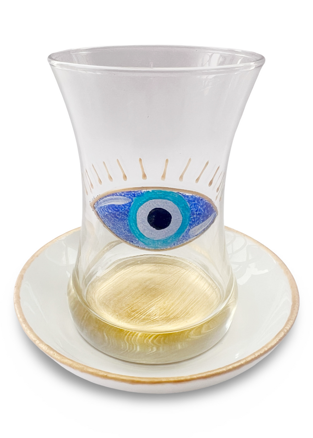 Hand-Painted Evil Eye Teacup and Saucer