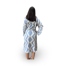 Load image into Gallery viewer, Blue Geometric Design Robe with Evil Eye Embroidery
