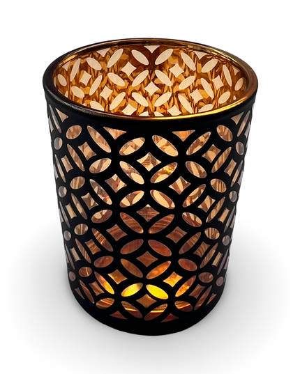 Black Glass Candle Holder Tealight Holder with Design