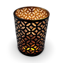 Load image into Gallery viewer, Black Glass Candle Holder Tealight Holder with Design
