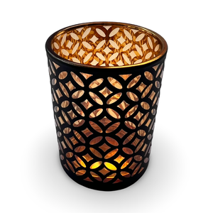 Black Glass Candle Holder Tealight Holder with Design