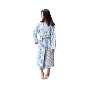 Blue Geometric Design Robe with Embroidery