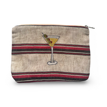 Load image into Gallery viewer, Beige and Cotton Pouch with  Embroidered Martini Glass
