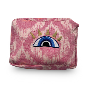 Pink Cosmetic Pouch with  Evil Eye Nazar Embroidery