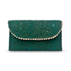 Green Linen Pouch with Floral Embroidery