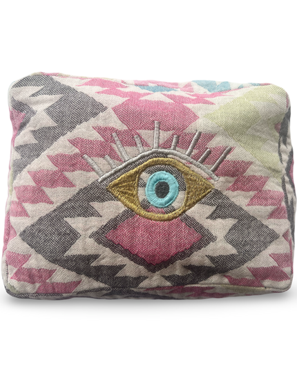 Multi-Colored Embroidered Evil Eye Cosmetic Pouch