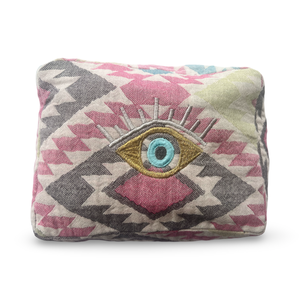 Multi-Colored Embroidered Evil Eye Cosmetic Pouch