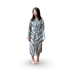 Gray Animal Print Robe with Embroidery