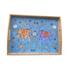 Hand Painted Wooden Turquoise Wooden Tray with Elephants