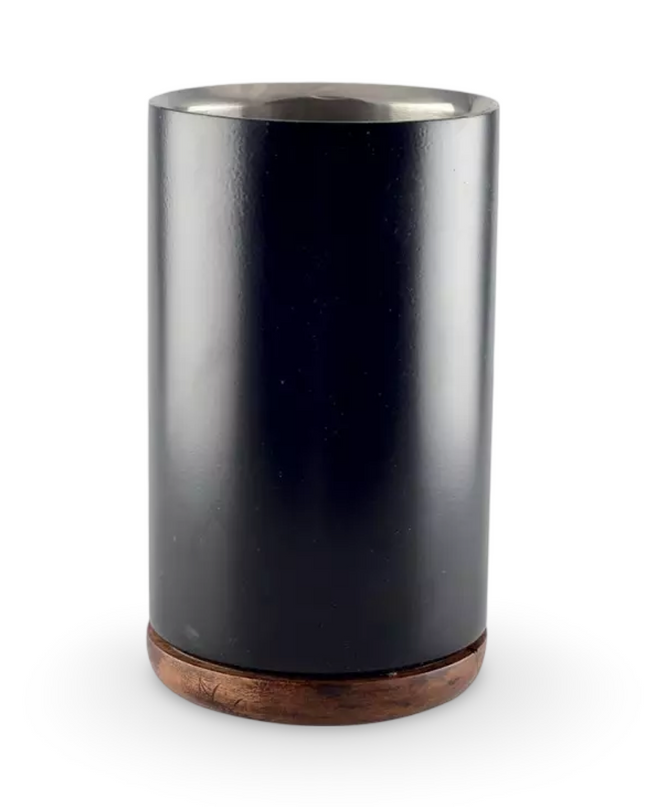 Black Metal Wine Cooler with Wooden Base