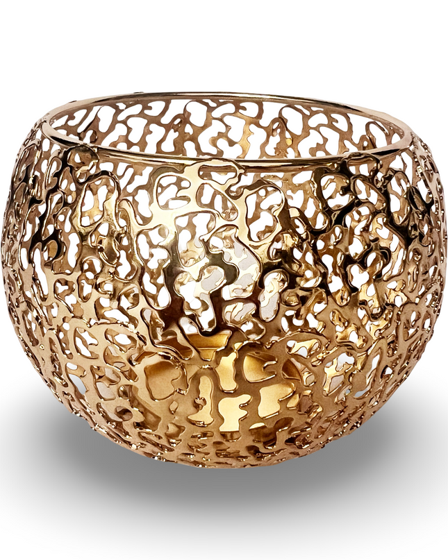 Gold Metal Mesh Intricate Design Candle Holder