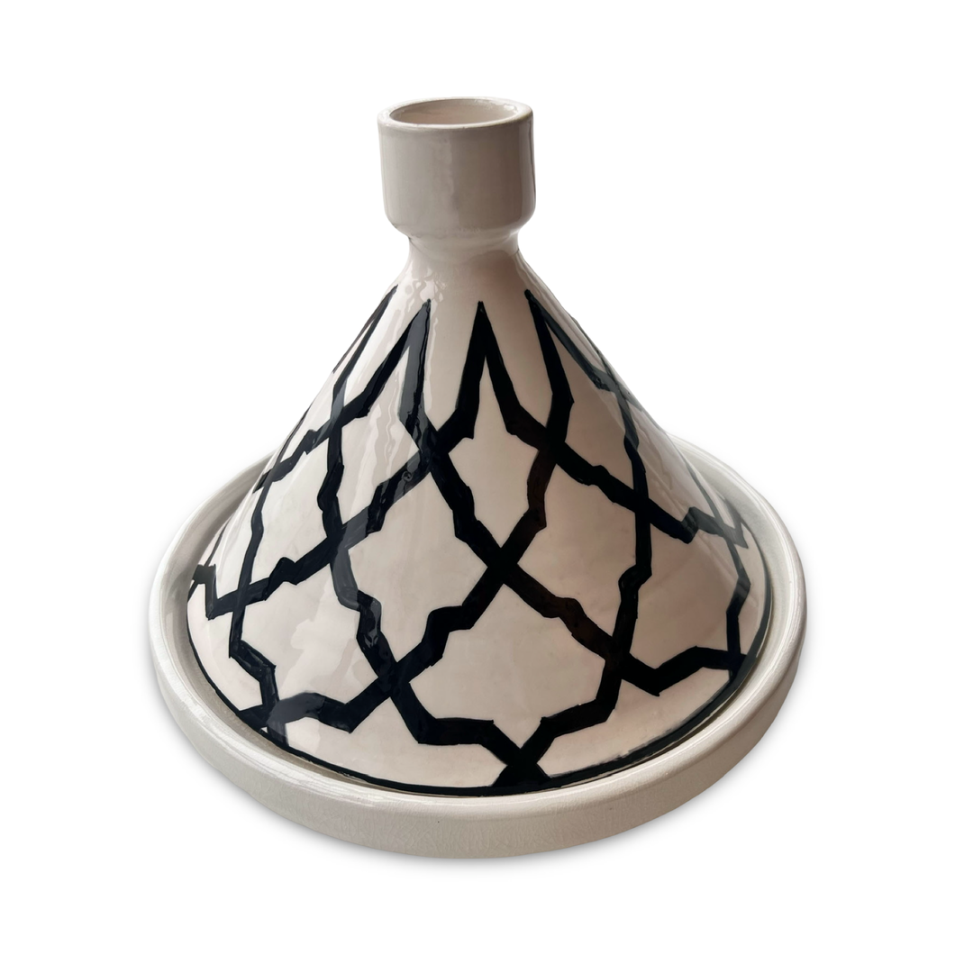 Hand Painted White and Black Ceramic Tagine