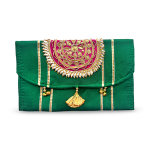 Green Linen Pouch with Mandala Embroidery