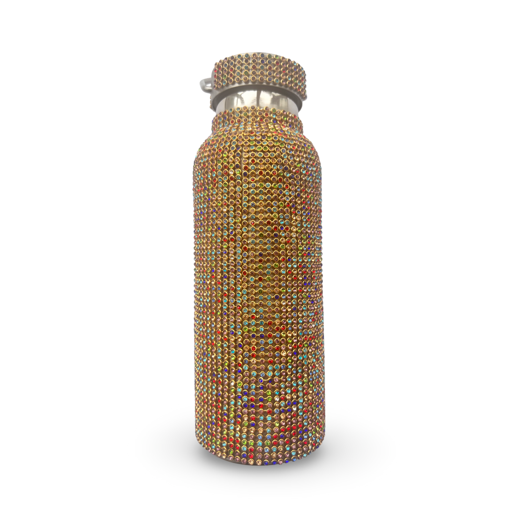 Rhinestone Gold Rainbow Water Bottle