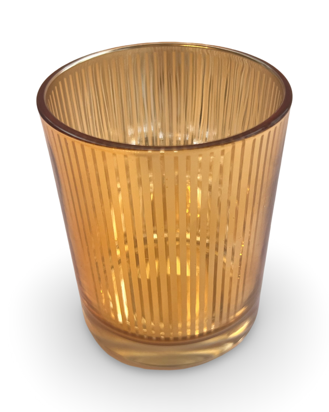 Gold Glass Striped Candle Holder