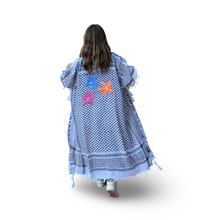 Load image into Gallery viewer, Hand-Painted Black andf White Kaftan with Multi-Colored Starfish
