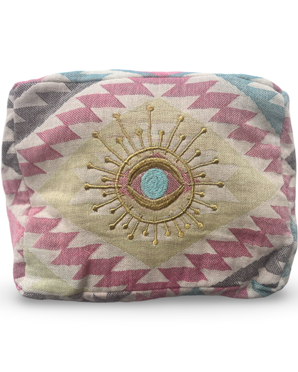 Multi-Colored Embroidered Evil Eye Cosmetic Pouch