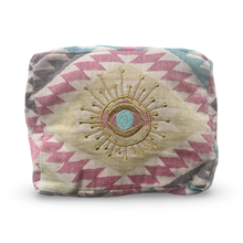 Load image into Gallery viewer, Multi-Colored Embroidered Evil Eye Cosmetic Pouch
