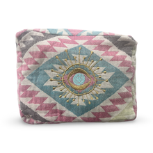 Load image into Gallery viewer, Multi-Colored Embroidered Evil Eye Cosmetic Pouch
