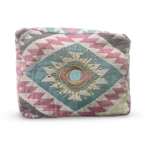 Multi-Colored Embroidered Evil Eye Cosmetic Pouch