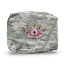 Load image into Gallery viewer, Green Evil Eye Nazar Embroidered Cosmetic Pouch
