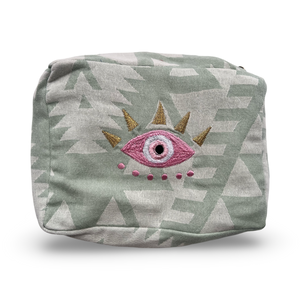 Green Evil Eye Nazar Embroidered Cosmetic Pouch