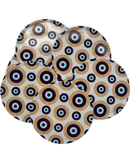 White Aluminum Evil Eye Coaster Set with Cork Base