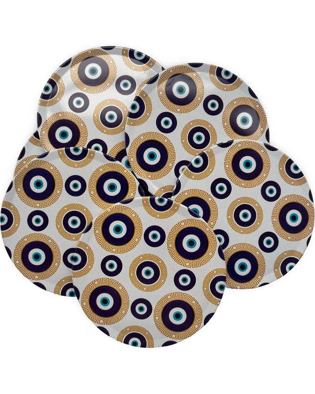 White Aluminum Evil Eye Coaster Set with Cork Base
