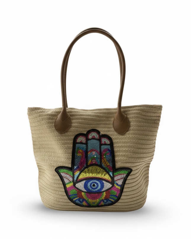 Mila Hamsa Evil Eye Beach Bag