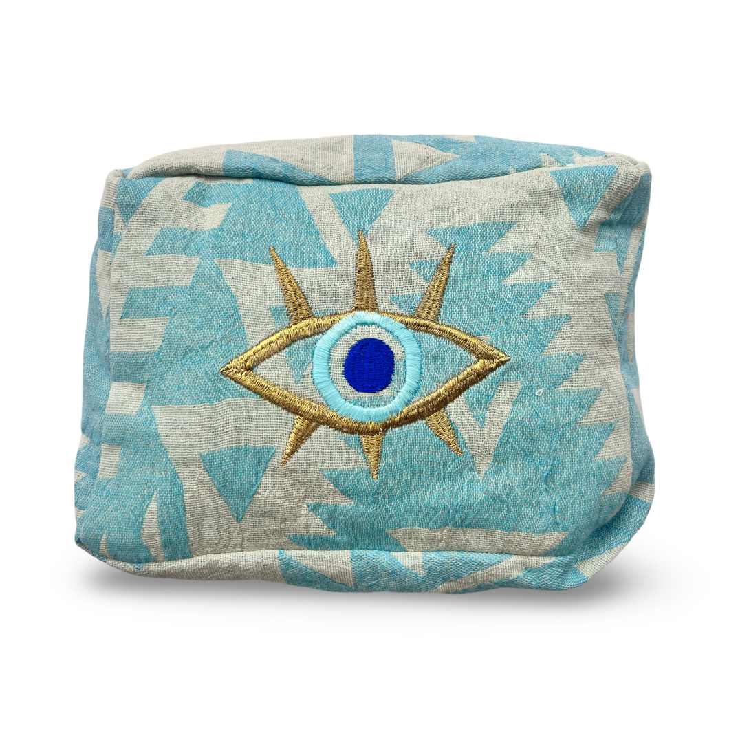 Turquoise Cosmetic Pouch with  Evil Eye Nazar Embroidery