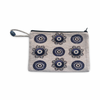 Gray Cotton Pouch with Navy Evil Eye Designs and Wrist Strap