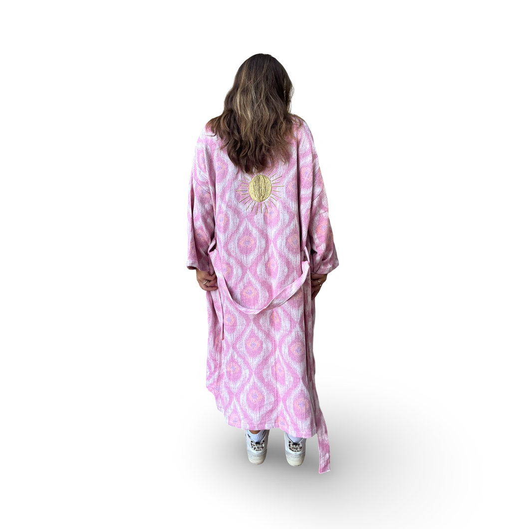 Pink Geometric Design Robe with Golden Sun Embroidery