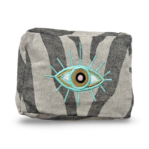 Gray Cosmetic Pouch with Evil Eye Nazar Embroidery