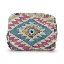 Load image into Gallery viewer, Multi-Colored Embroidered Evil Eye Cosmetic Pouch
