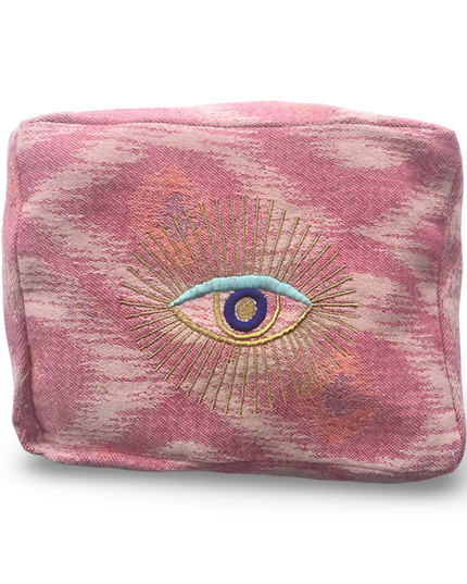 Pink Cosmetic Pouch with  Evil Eye Nazar Embroidery